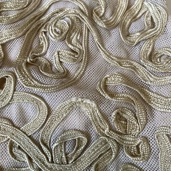 Sundance Soutache Dress Tan Cream Size XS Petite Lace Ribbon Wedding Guest Party - Picture 14 of 16